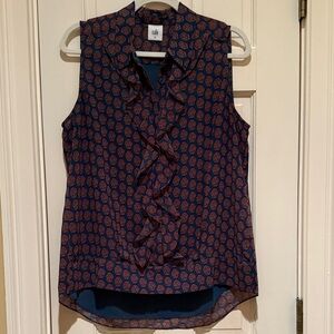CAbi Navy and Red Patterned Sleeveless Blouse